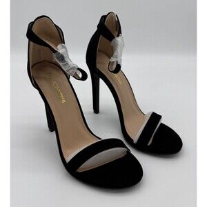 Fashion Nova Women Black “Charlie” Ankle‎ Strap Open Toe High Heels Size 5.5